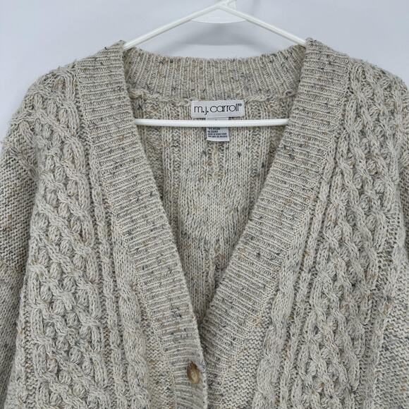 MJ Carroll Sweater Mens Large Beige Cable Knit Button Front Cardigan Hong Kong - Picture 2 of 12